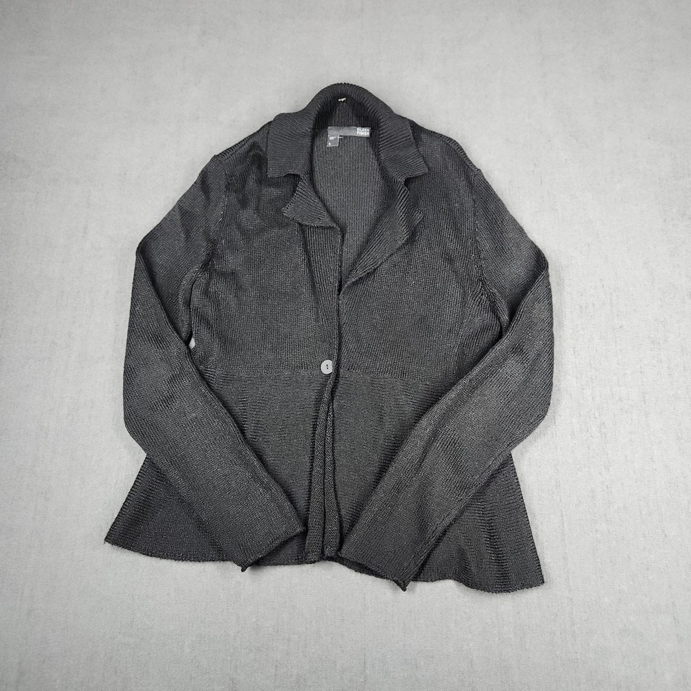 Eileen Fisher‎ Womens Size Small Black Silk Blend Peplum Cardigan Sweater